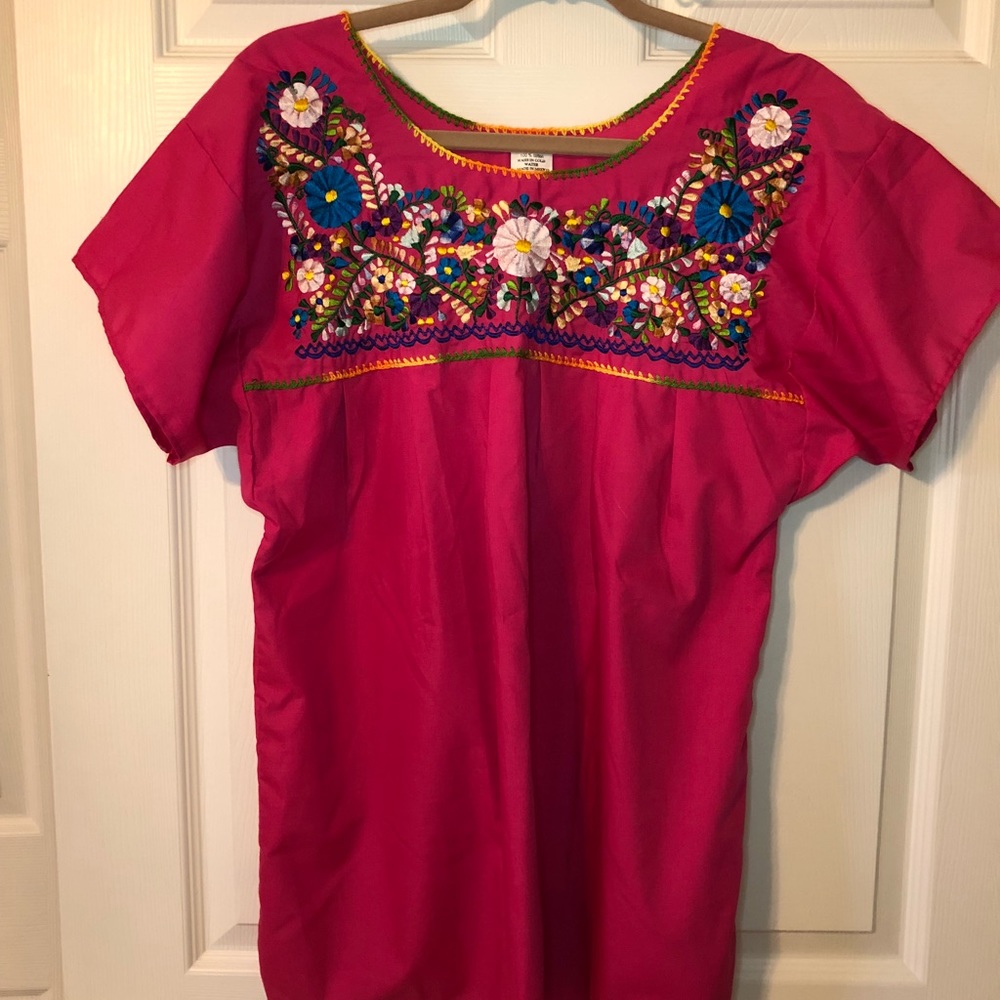 PINK EMBROIDERED COTTON MEXICAN SHIRT SIZE M